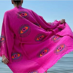 COPY - Pink Evil Eye Kimono Robe